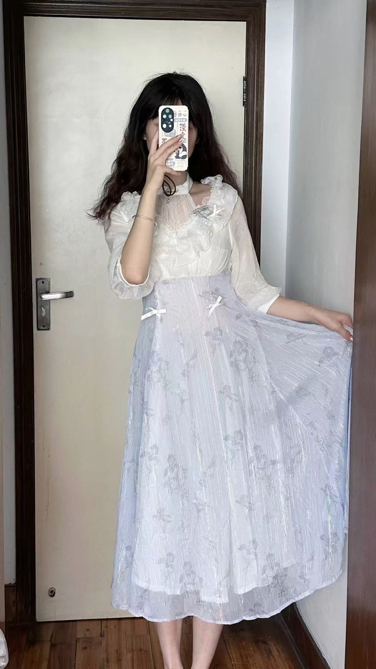 Gaun Wanita Motif Bunga Lolita - French Vintage Floral Midi Dress ulasan dan harga