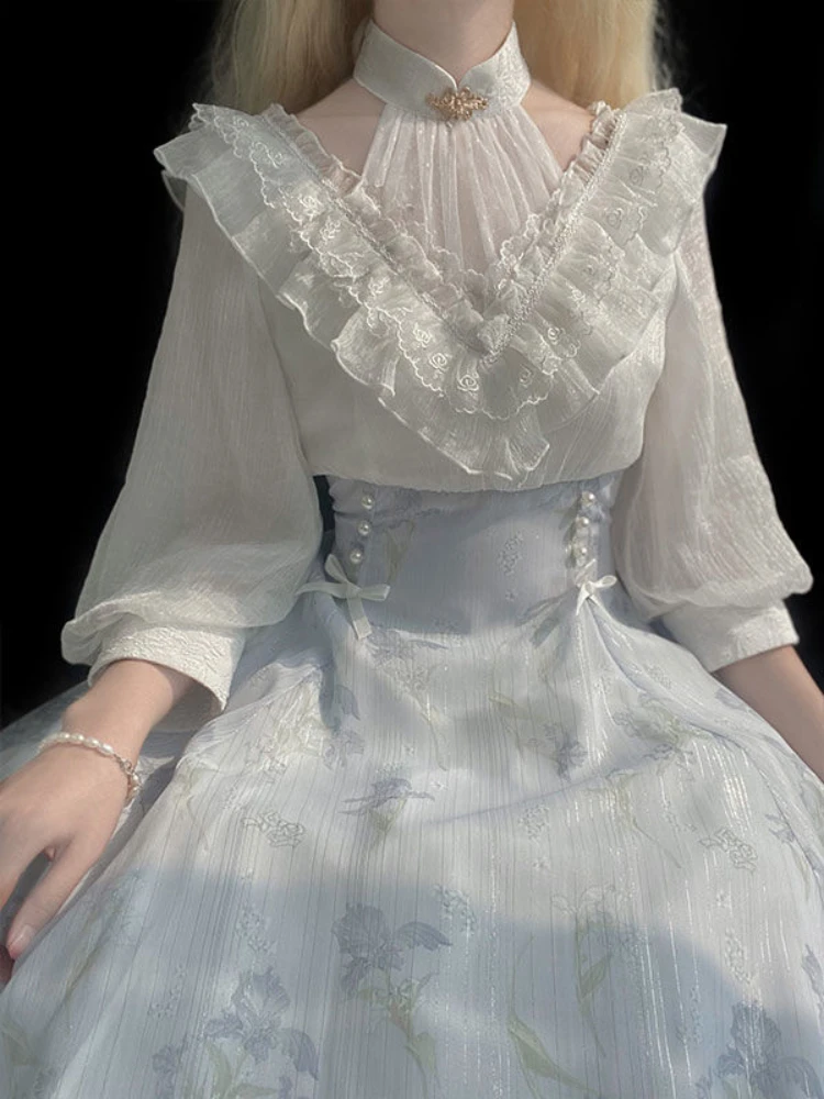 Gaun Wanita Motif Bunga Lolita - French Vintage Floral Midi Dress ulasan dan harga