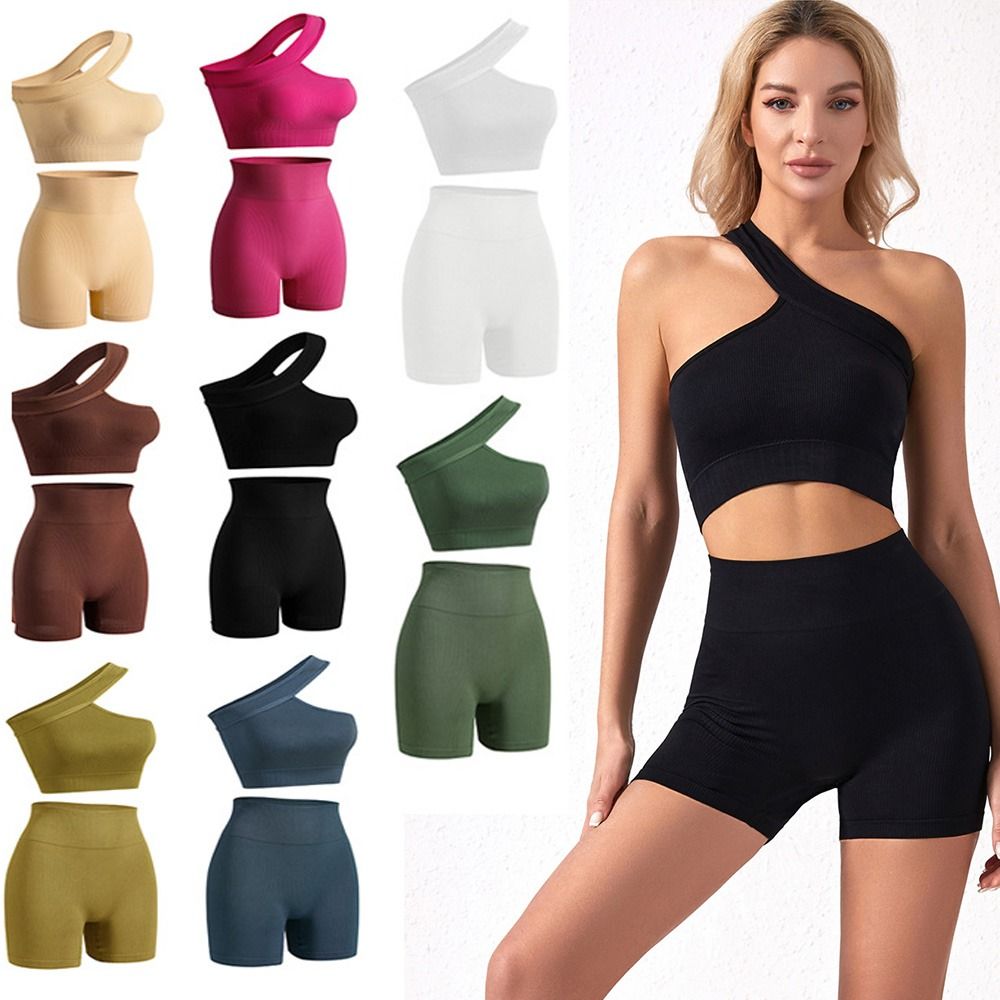 2Pcs Set Olahraga Wanita Tanpa - Seamless Ribbed Workout Tank Top ulasan dan harga