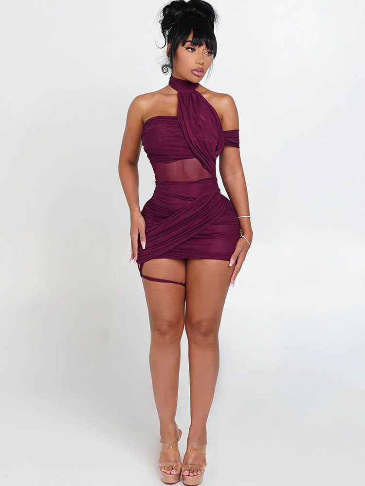 XTOCEAN Gaun Seksi Tembus Pand - Y2K Backless Halter Mini Dress ulasan dan harga