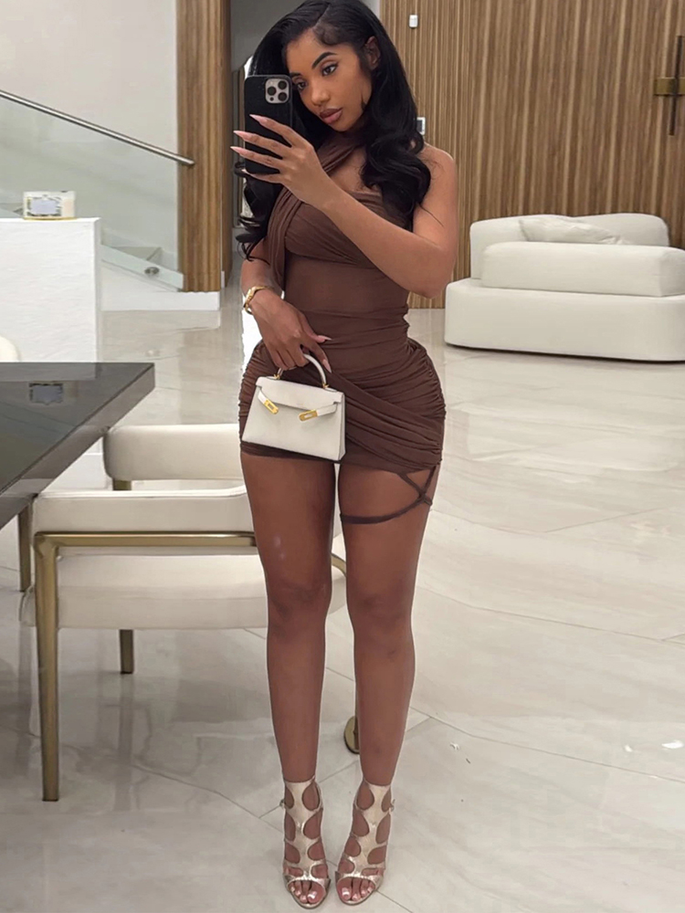 XTOCEAN Gaun Seksi Tembus Pand - Y2K Backless Halter Mini Dress ulasan dan harga