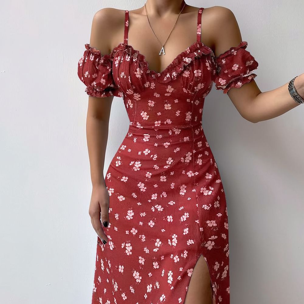 Gaun musim panas bermotif bung - French Vintage Floral Midi Dress ulasan dan harga